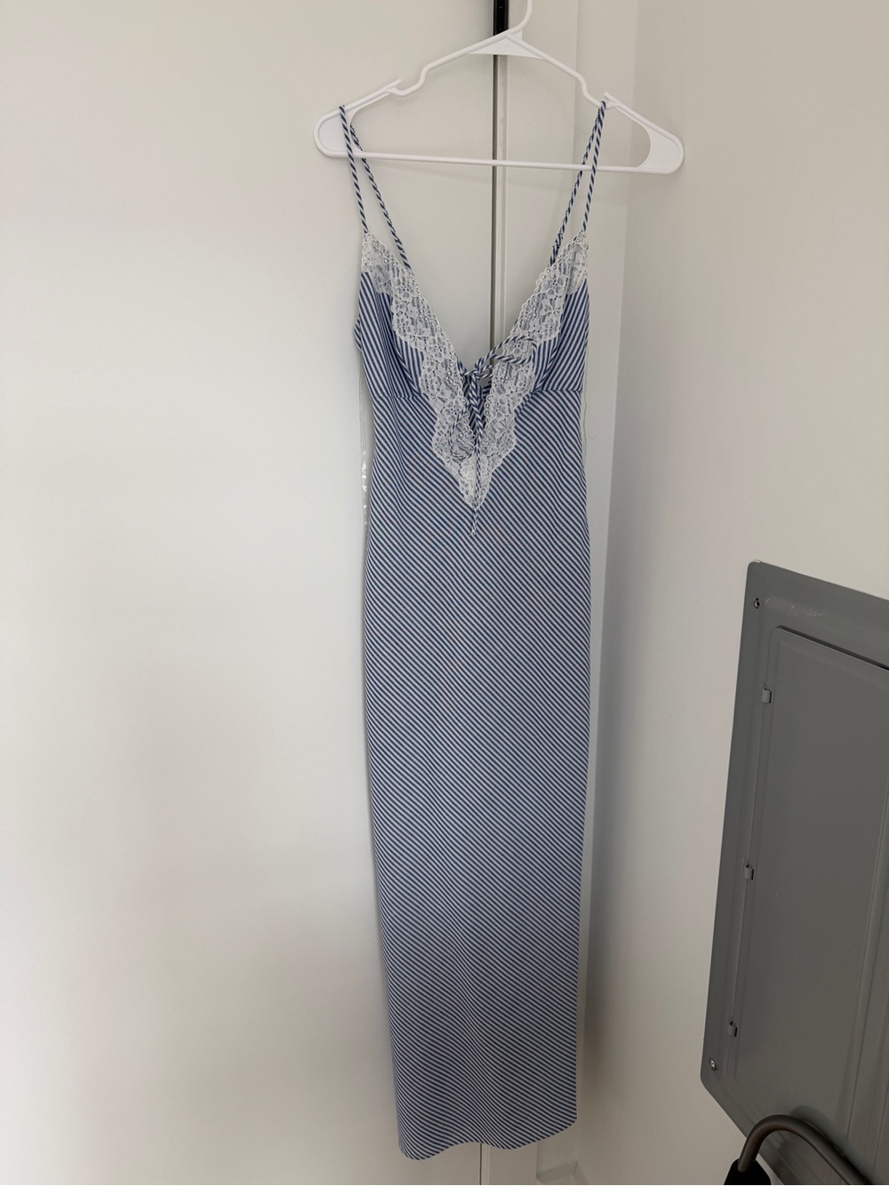 Target Blue and White Striped Lace-Trim Maxi Slip Dress